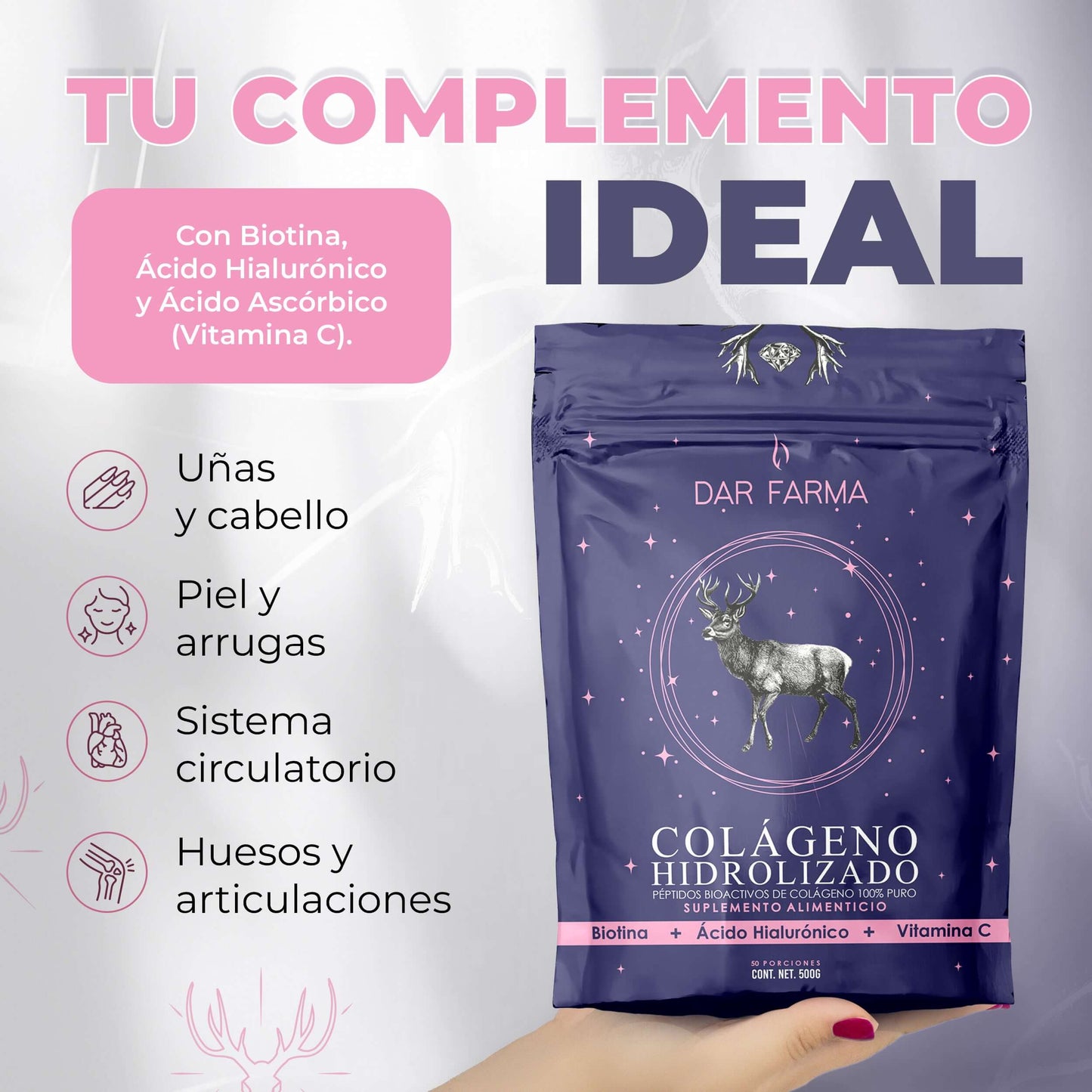 colageno salud apoyo ideal articulaciones pelo cabello brillo uñas piel darfarma biotina