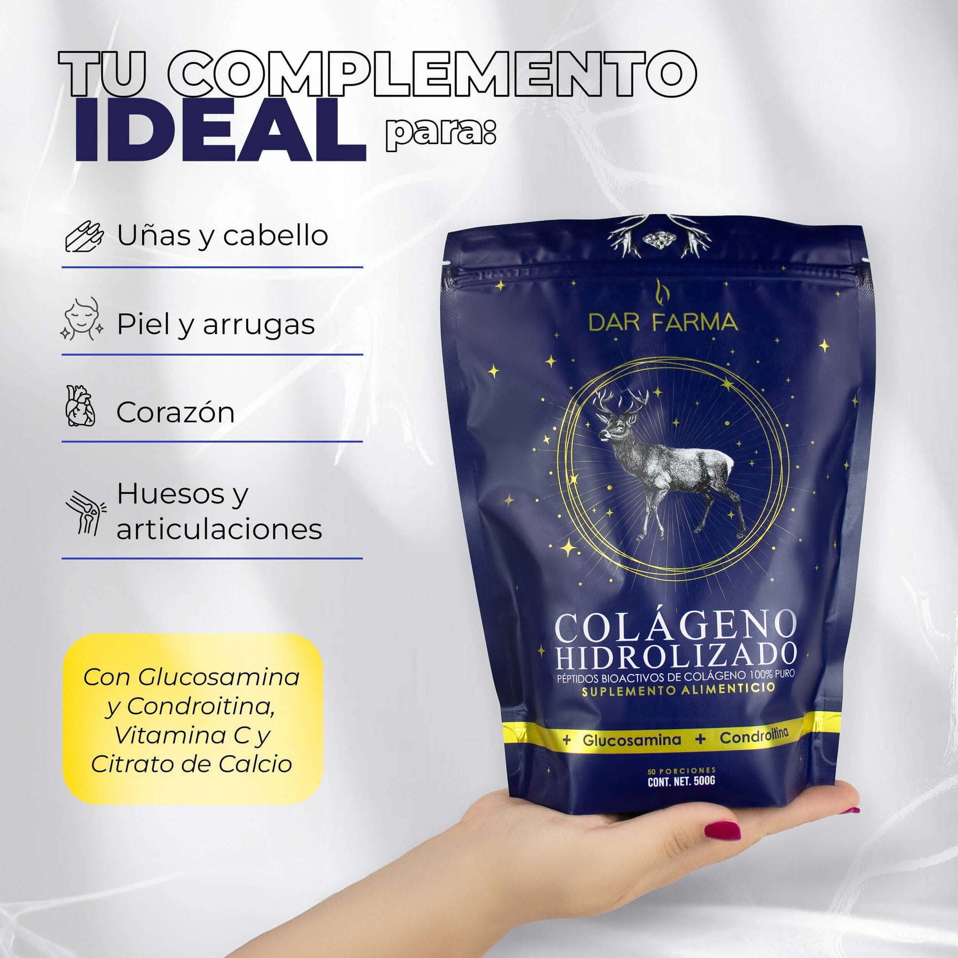 colageno hidrolizado peptidos biotina vitamina c calcio glucosamina pelo cabello uñas piel hidratacion