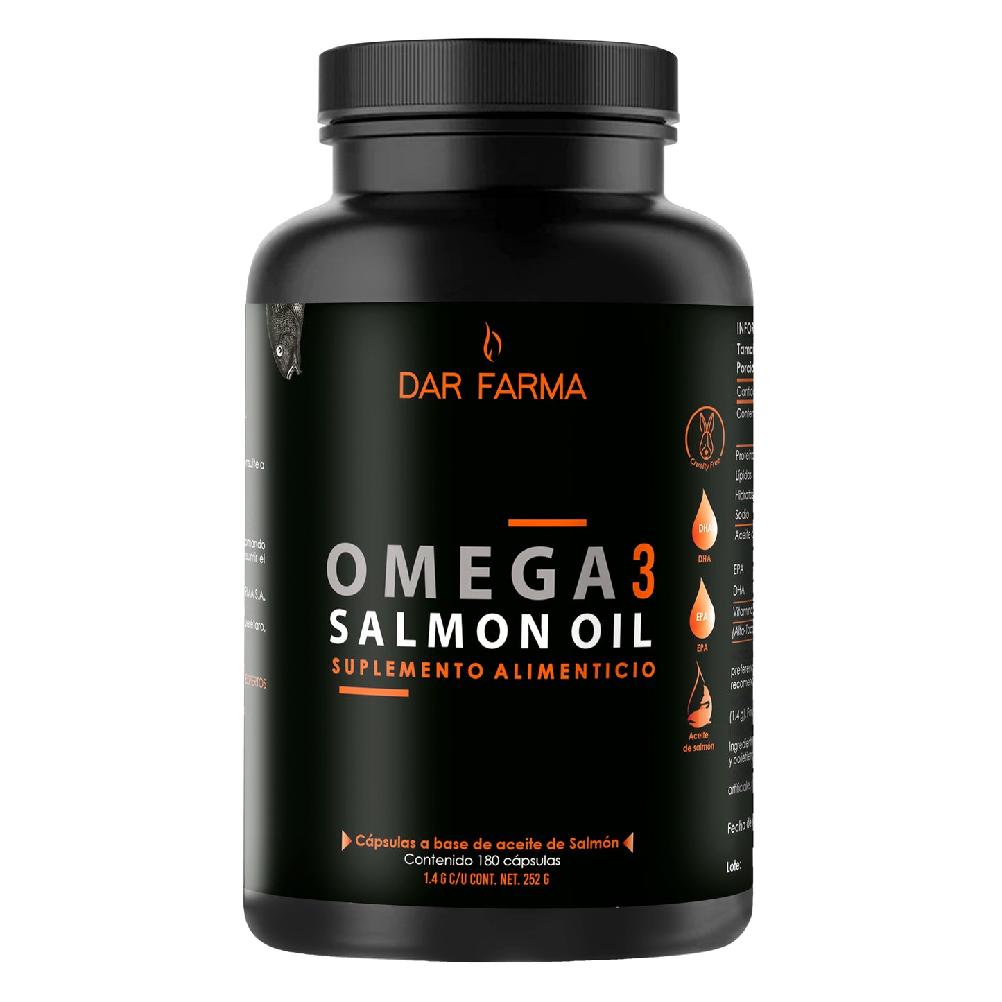 Omega 3 - 1400mg - Aceite de Salmon - EPA y DHA - 180 Cápsulas para 6 Meses - Omega-3 - Fish Oil Salmon Oil