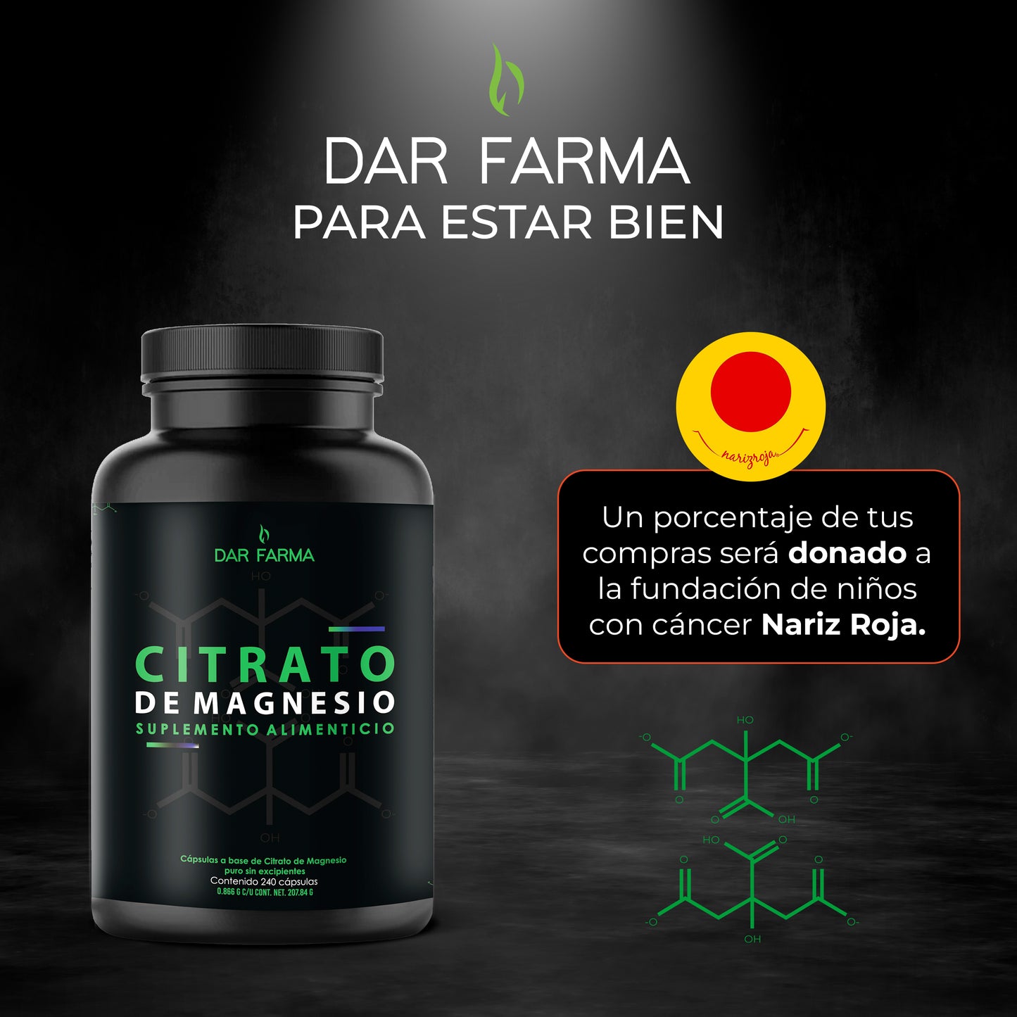 Citrato de Magnesio - 2600mg por Porción - 240 Cápsulas