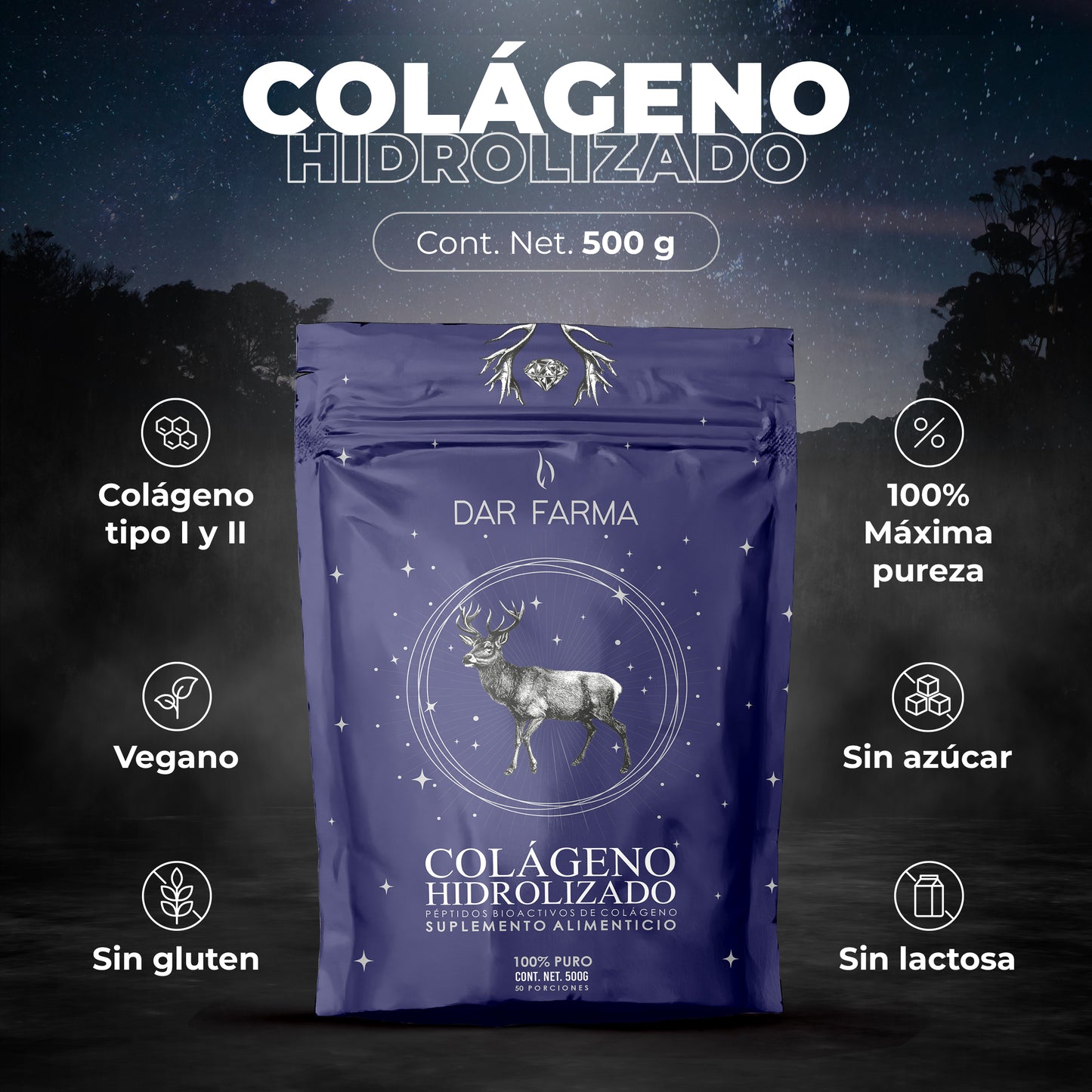 Colágeno Hidrolizado Simple - En Polvo - 50 Servicios 500g.