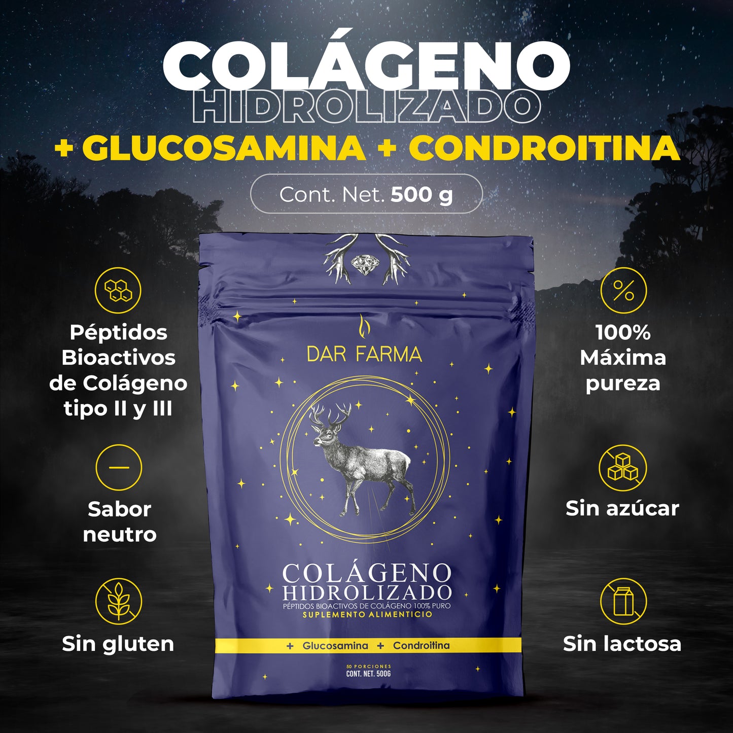 Colageno Hidrolizado + Glucosamina + Condroitina - 500g.