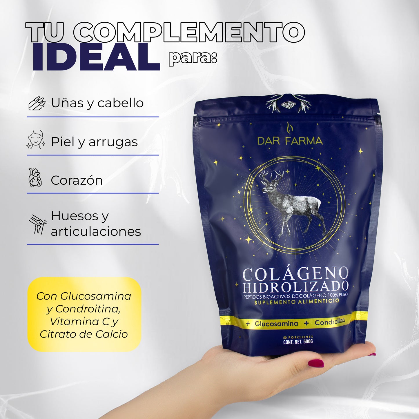 Colageno Hidrolizado + Glucosamina + Condroitina - 500g.